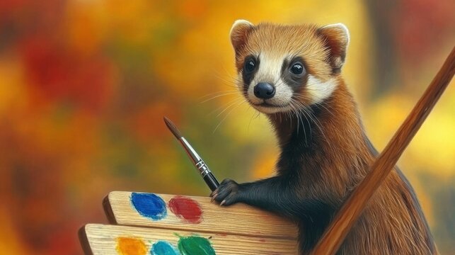 Creative little creature painting in a vibrant autumn setting with colorful palette