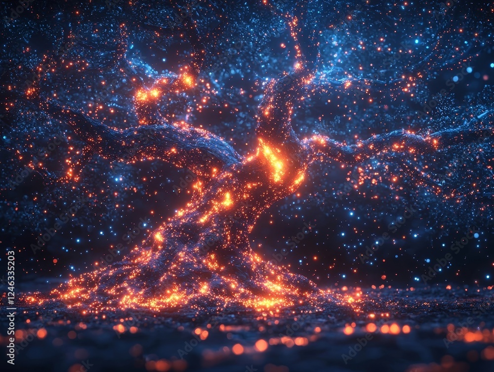 Poster holographic tree of glowing nodes symbolizing successful business networking concept