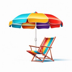 Vibrant Beach Chair with Umbrella Clipart for Tropical Vacation Concepts