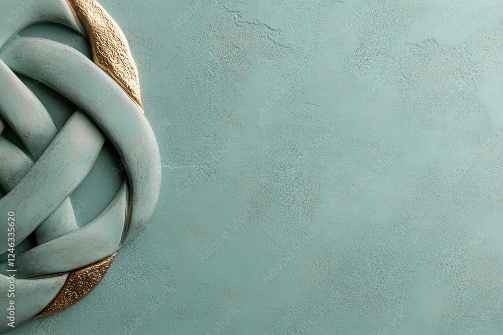 Poster modern abstract interpretation of celtic knots softly embossed into a muted green surface, accented 