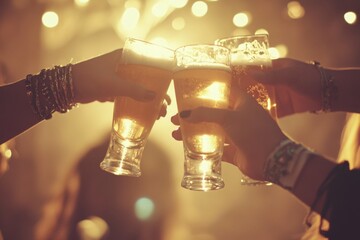 Golden Cheers Under the Lights. Soft focus.