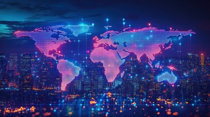 Global network connection over city at night. (1)