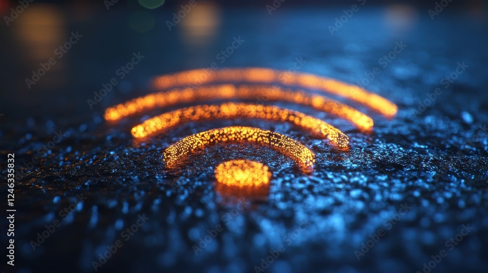Poster technology background depicting interconnected devices and wireless communication signals