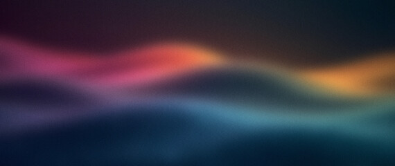 Abstract background with a vibrant dark blue, orange, and red wave shape, set against a black backdrop with a grainy, noisy texture. Dynamic design is perfect for a wide banner or header.