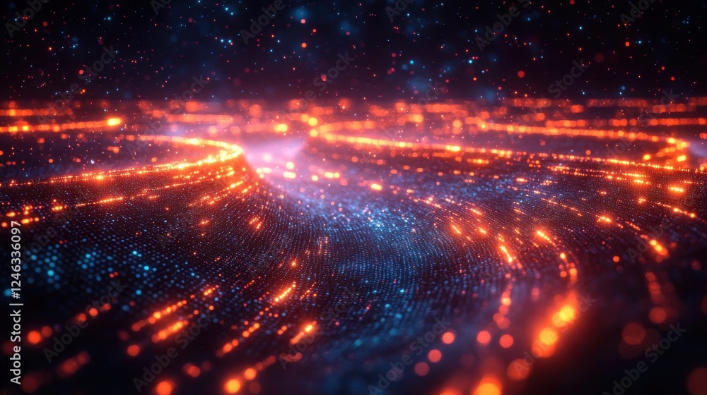 Poster technology background featuring digital grids and illuminated pathways