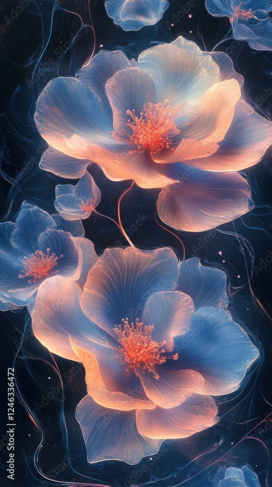 Aufkleber beautiful luminous flowers with a soft glow against a dark background displaying an enchanting and c