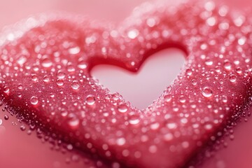 Red Heart with Water Drops on a Soft Background for Romantic Valentine's Day Themes