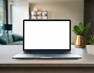 Fototapeta premium laptop mockup with clean white screen n a room mock up background