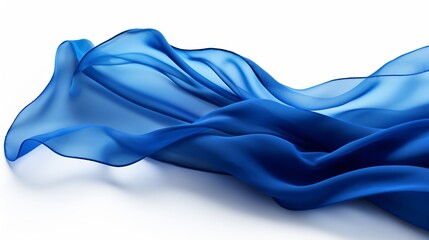 Obraz premium Elegant Dark Blue Fabric Billowing in the Wind on White Background