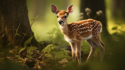 Adorable Fallow Deer Fawn Grazing on Lush Green Meadows - AR 16:9