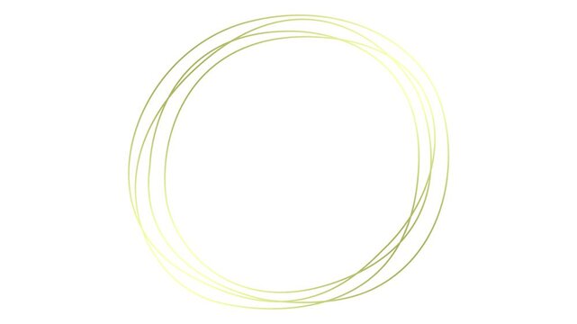 Animated golden decorative lines is drawn. Hand drawn circle frame. Linear background with copy space. Looped video. Vector illustration isolated on white background.