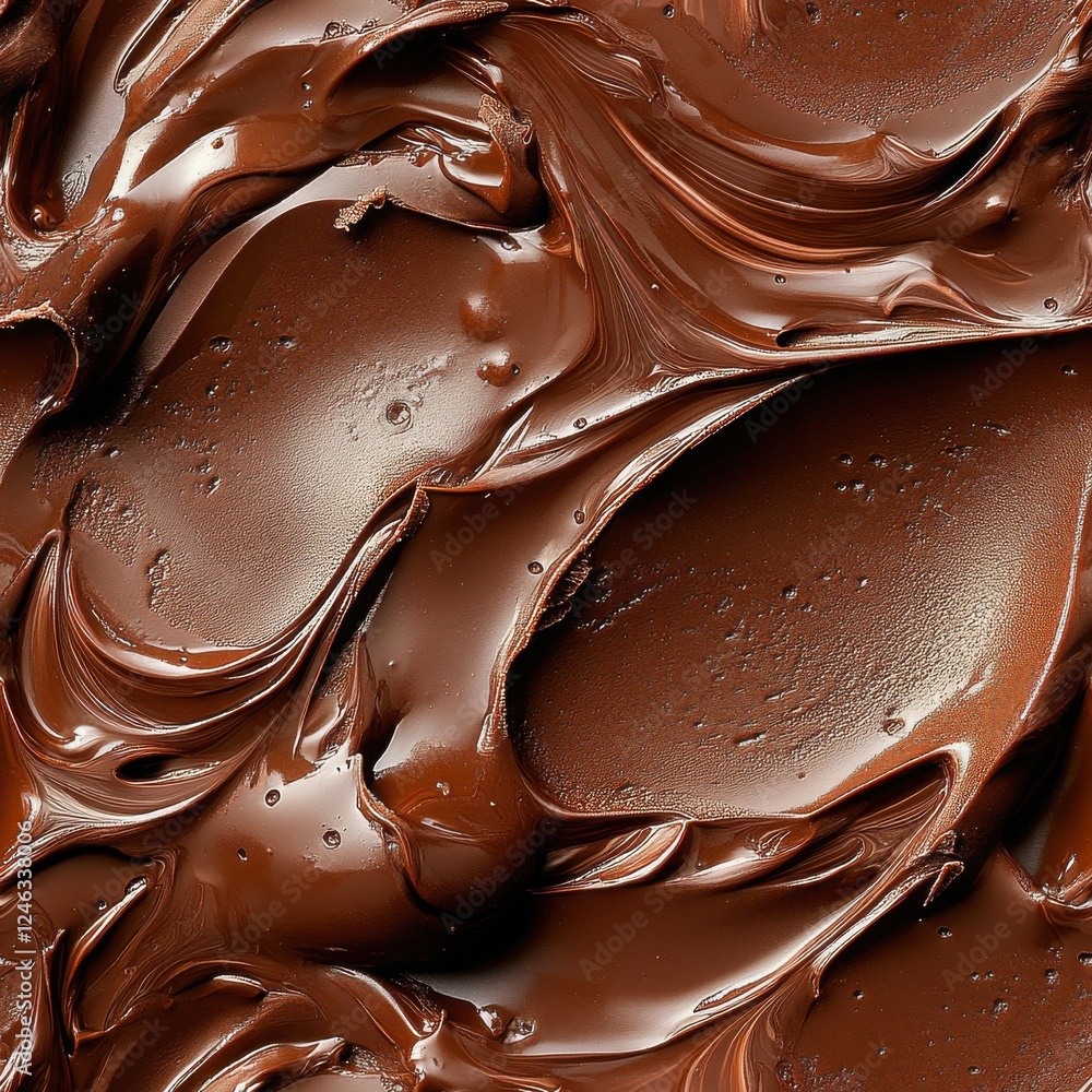 Poster smooth and rich chocolate spreads across a surface, creating an inviting texture and deep, glossy fi