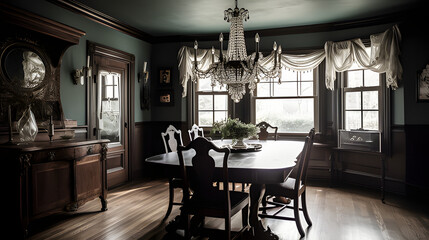 A_dining_room_with_vintage_touches_an_antique_chandel