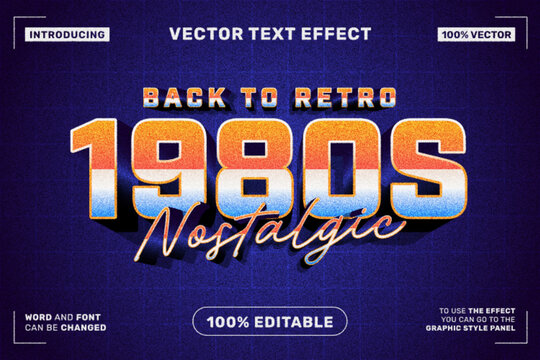 1980s Nostalgic text effect with gradient colors, retro typography, and grainy texture for a vintage-inspired design.