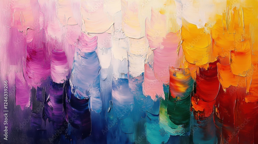 Poster abstract painting showcasing vibrant colors blending into one another with a smooth texture and soft