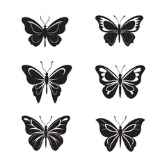Flying butterflies set on white background.