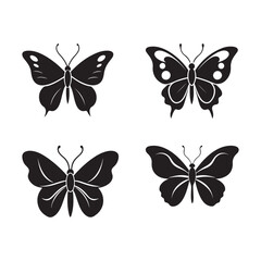  Set of silhouette black butterflies. Butterfly icon and logo.