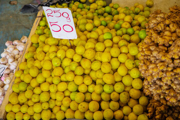 wide variety seasonal vegetables and fruits Crowded central food Market Colombo.