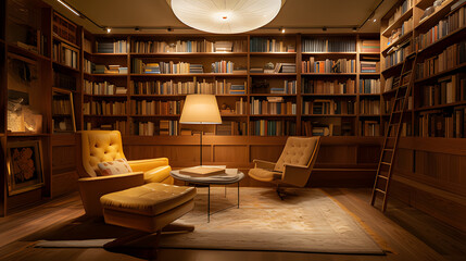 A_library_with_floor-to-ceiling_wooden_bookshelves