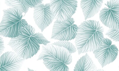 Teal leaves pattern on white background for textiles, wallpaper, or stationery