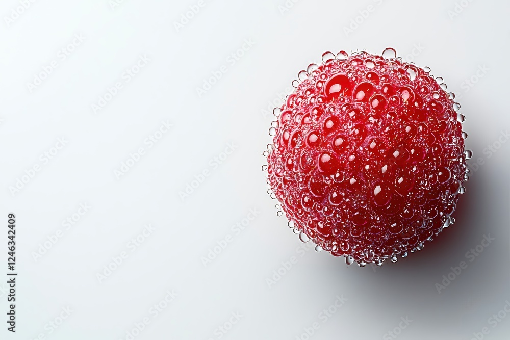 Poster red raspberry sphere with water droplets on white background studio shot clean and minimal