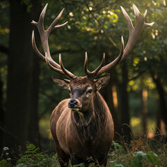 Elk deer in the mountains jungle grass