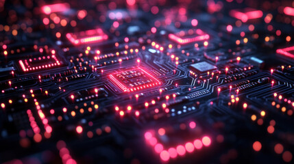 Fototapeta premium Technology backgrounds featuring glowing neon circuit lines in a futuristic grid design