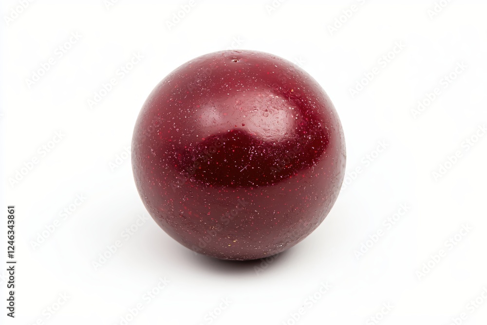 Poster shiny maroon sphere on a white backdrop displaying a smooth surface and speckled texture