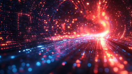 Obraz premium Technology backgrounds with futuristic light trails and particle effects in glowing neon