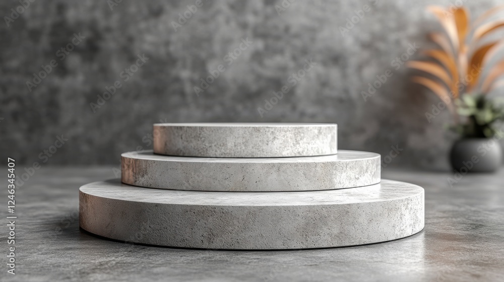 Poster white round product podium on grey background circle podium stage 3d abstract minimal scene mockup p