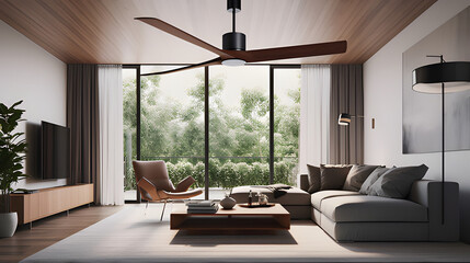 A_modern_ceiling_fan_spinning_in_a_sleek_well-lit