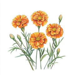 Fototapeta premium Orange flower illustration in realistic boho style, serene beauty