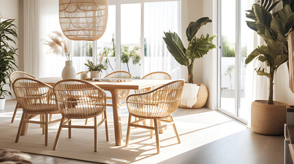 An_airy_tropical_dining_room_with_bamboo_chairs