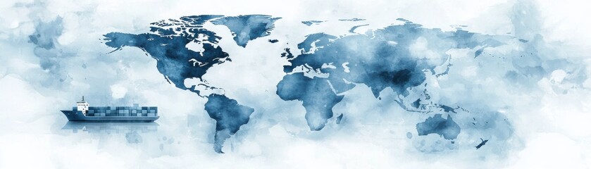 Fototapeta premium A watercolor-style map of the world in shades of blue, depicting continents softly blended into a misty background.