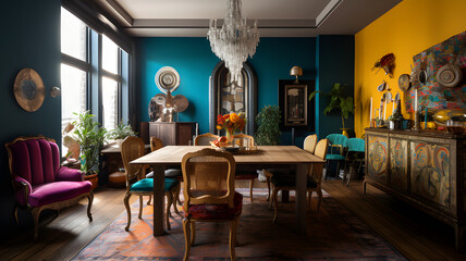 An_eclectic_dining_room_with_mismatched_chairs_bold