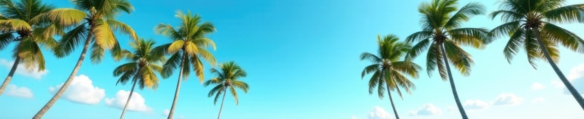 Tallest palm trees swaying gently in the breeze on a serene sky background, blue sky, landscape