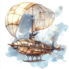 Naklejka premium Watercolor airship illustration floats with freedom and steampunk style