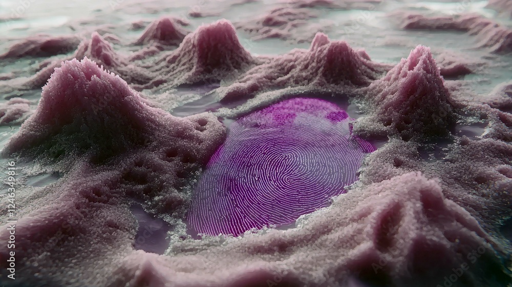 Poster surreal fingerprint landscape: a digital art exploration of abstract forms and intricate textures