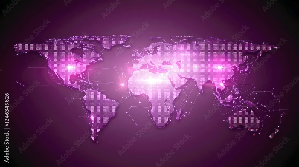 Poster global network: abstract world map of digital connections and communication