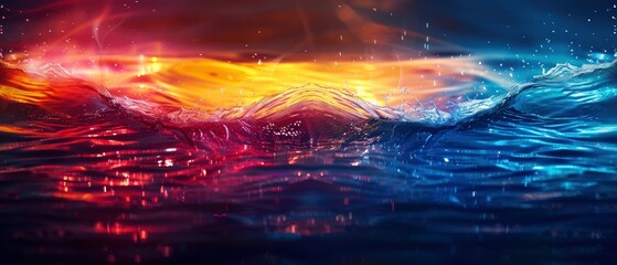 Obraz premium Vibrant abstract water waves blending fiery colors with cool tones, creating a dynamic visual effect