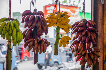 wide variety seasonal vegetables and fruits Crowded central food Market Colombo.