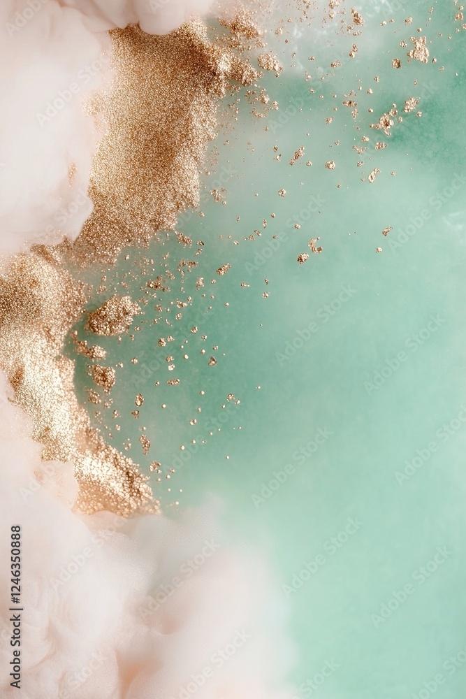 Poster a gradient background beautifully transitions from deep emerald green to soft pastel mint, adorned w