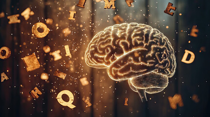 futuristic human brain in futuristic space, representing AI, IQ analysis, artificial intelligence, neural network potential, and cognitive research