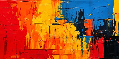 Fototapeta premium A painting with red, yellow, and blue colors