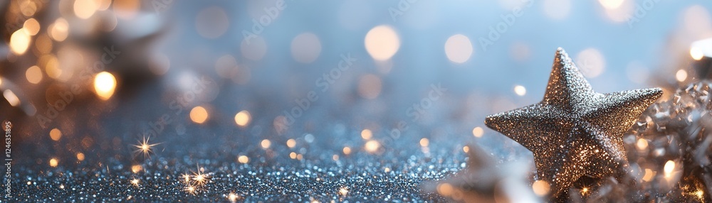 Poster a soft cosmic gradient transitions from deep navy to shimmering silver stars. elegant golden constel