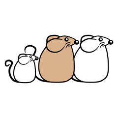 3 Mice Family Child Mom Dad Parents Sweet Mother Design Lover Art Vector Illustration Card T-Shirt Poster Sticker Graphic Print Decorative Drawing Isolated Logo Decoration Symbol Creative Cool Style
