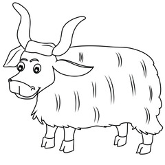 Cute cartoon hand drawn vector yak coloring page.
