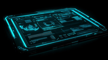 Futuristic digital blueprint with glowing cyan lines, advanced technology concept symbolizing engineering, innovation, and technical precision