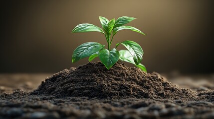 Fototapeta premium young plant growing in pile of soil realistic 3d isolated on transparent background