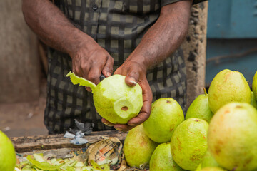 wide variety seasonal vegetables and fruits Crowded central food Market Colombo.
